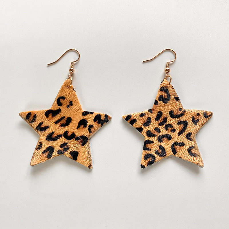 Wholesale 2pcs Cow Grain Leather Top Layer Cowhide Round Water Droplet Cow Head Retro Horsehair Quality Texture Fashionable Earrings